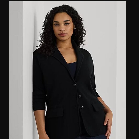 Ralph Lauren Women's Black Combed 100%Cotton Blazer Suit Jacket Plus Size XL - Picture 1 of 10